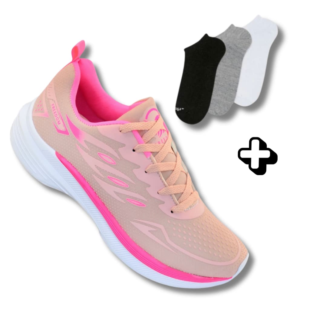 Tênis Feminino Corrida + Meia Curta | Respirável e Antiderrapante