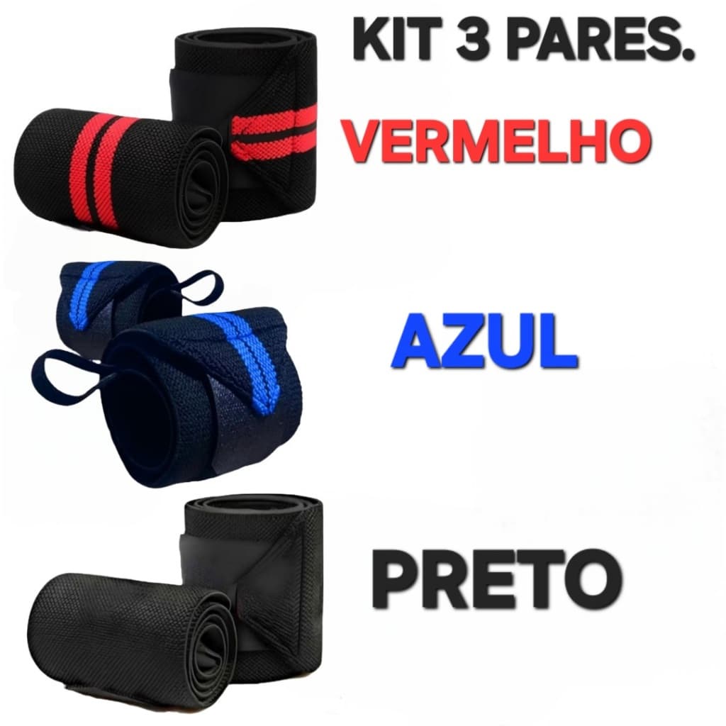 KIT 3 Pares Munhequeira PROFISSIONAL Ortopédica Premium Crossfit e Academia