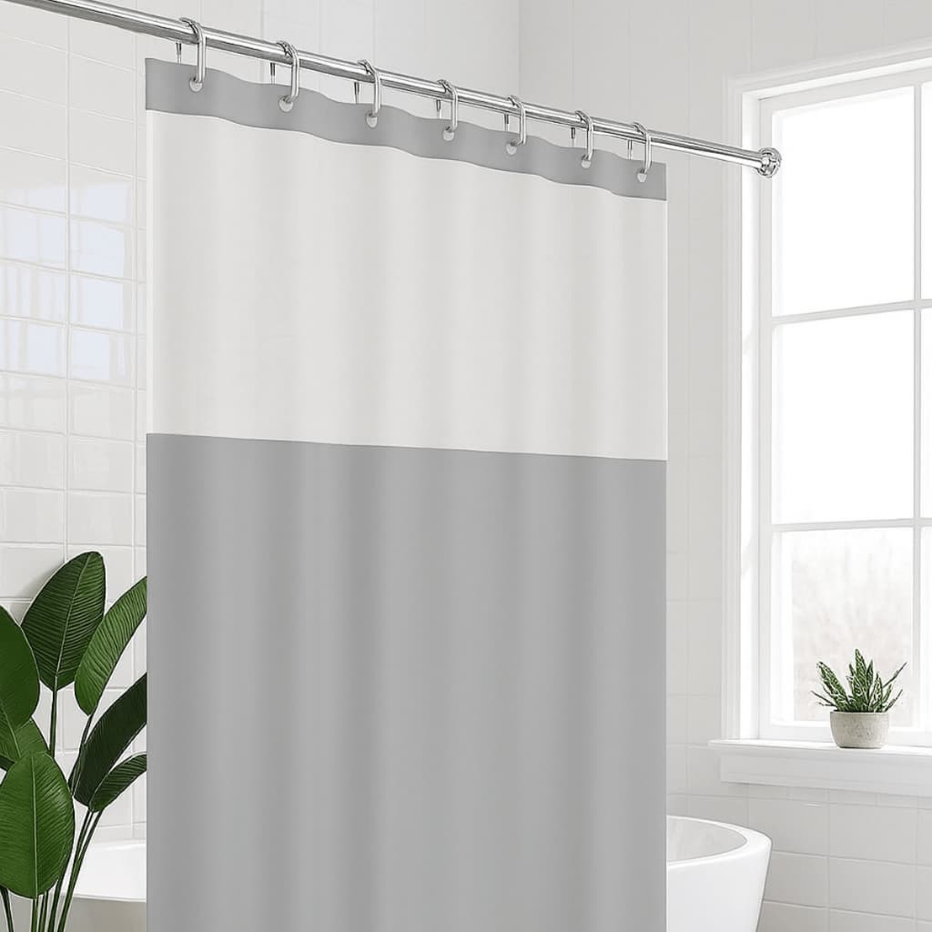 Cortina De Banheiro Para Box Antimofo Cor Cinza Com Visor