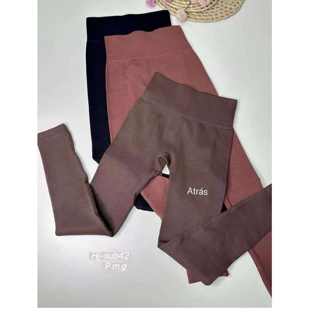 Calça Legging Canelada de Cintura Alta Sem Costura para Academia Feminina, Elástica e Fitness