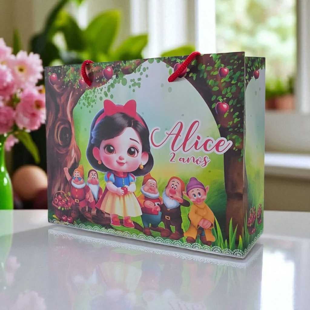 10 Sacolinhas Personalizadas Festa (G) Branca de Neve Baby (20x16x6cm)
