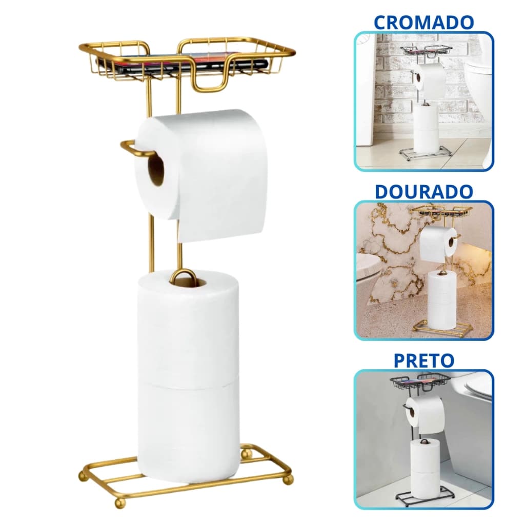 Porta Papel Higiênico Dispenser Porta Celular Banheiro Lavabo Decoração Cromado