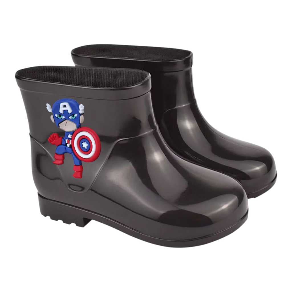 Galocha Bota de Chuva Menino Capitão América Infantil Confortável Antiderrapante Juvenil Leve Impermeável Escudo