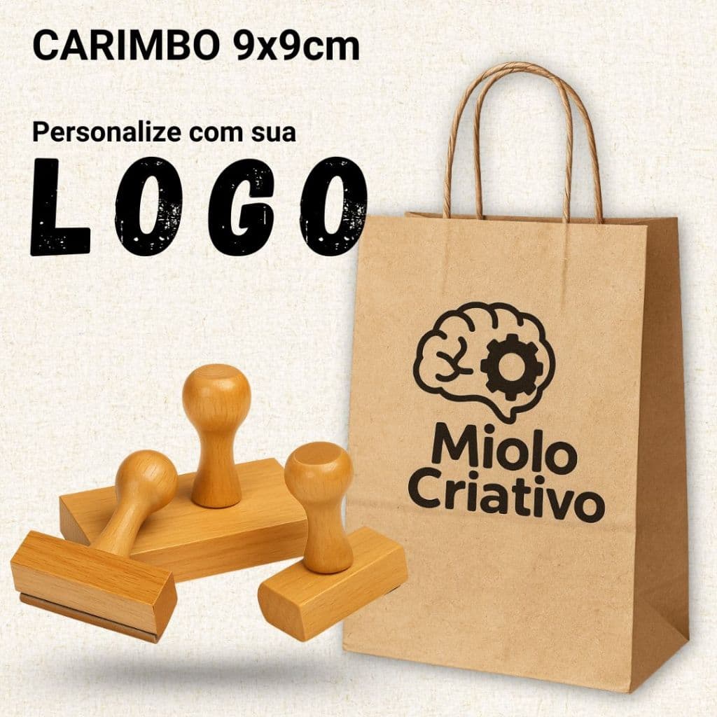 Carimbo Personalizado para Sacola Kraft / Com a Sua Logo - Tamanho 09x09