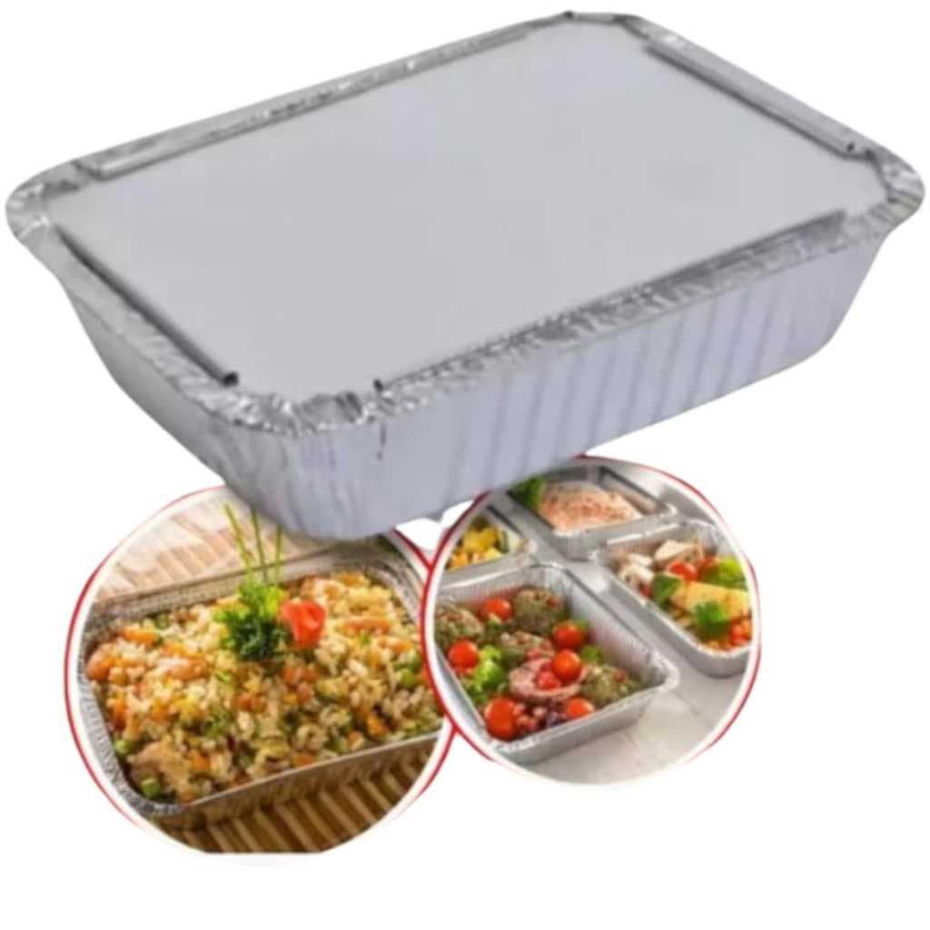 Bandeja De Aluminio Descartável 500ml Marmita Para Refeição Com Tampa