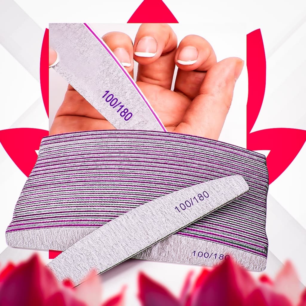 Kit 5/10 Lixas Bumerangue Meia Lua ou Quadrada Unha Porcelana Lavável