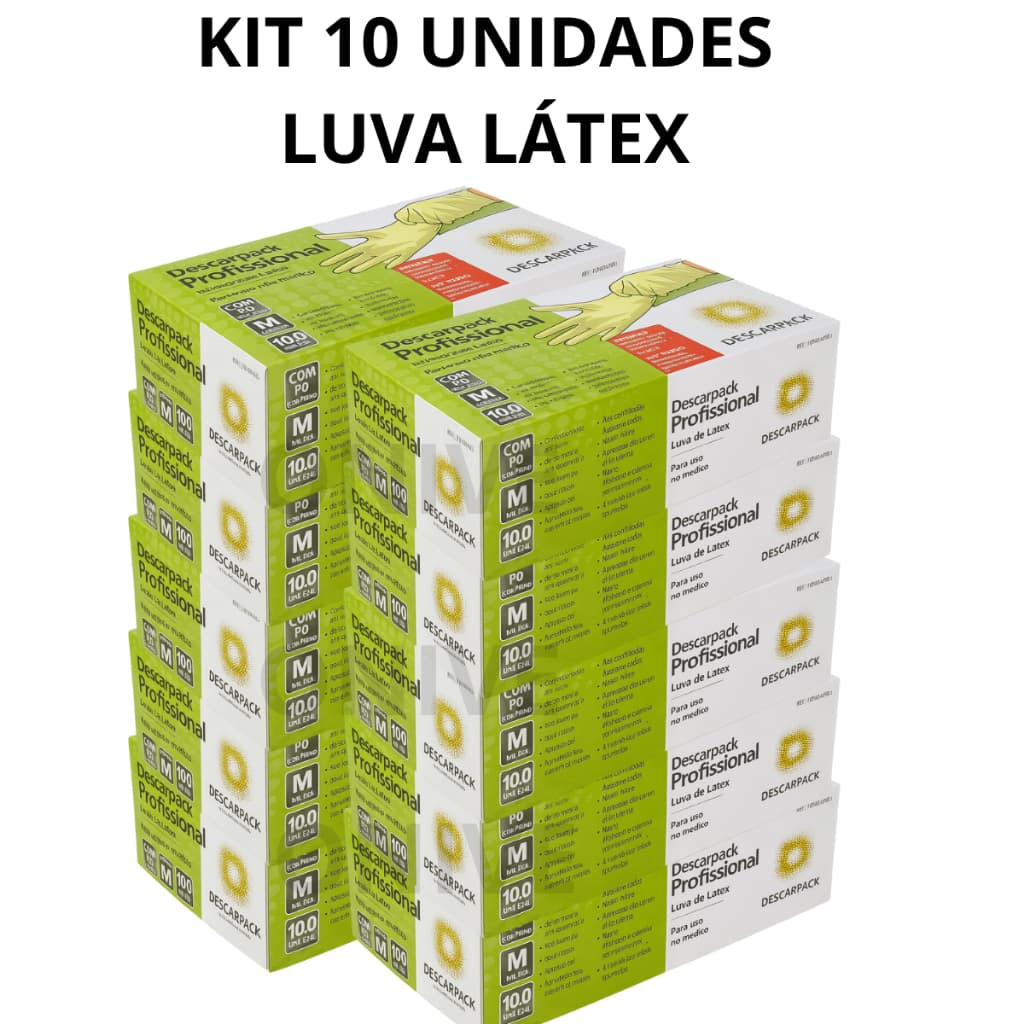 Kit Até 10 Luvas Látex Descartável Procedimento Com Pó 1000 Unidades