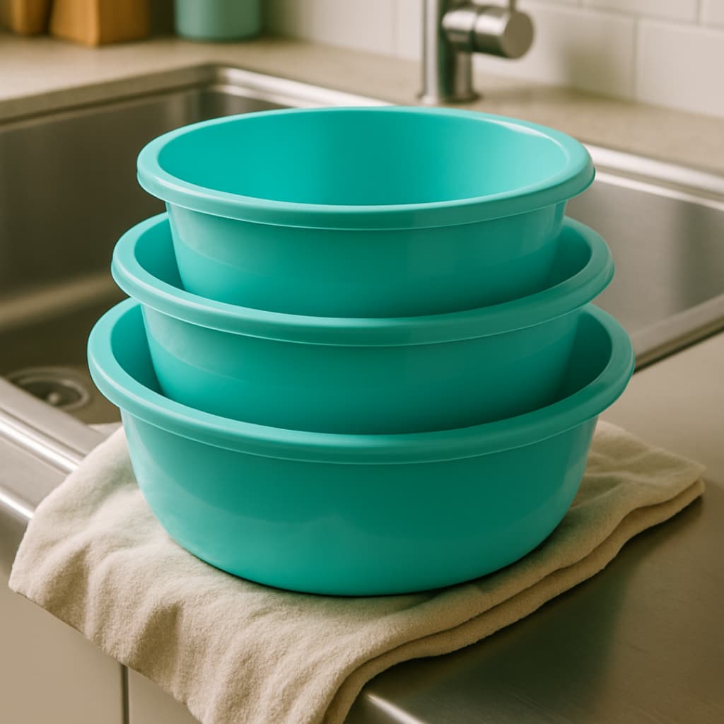 Kit 3 Bacias Redondas Plastica Cozinha Canelada Resistente Reforçada P M G