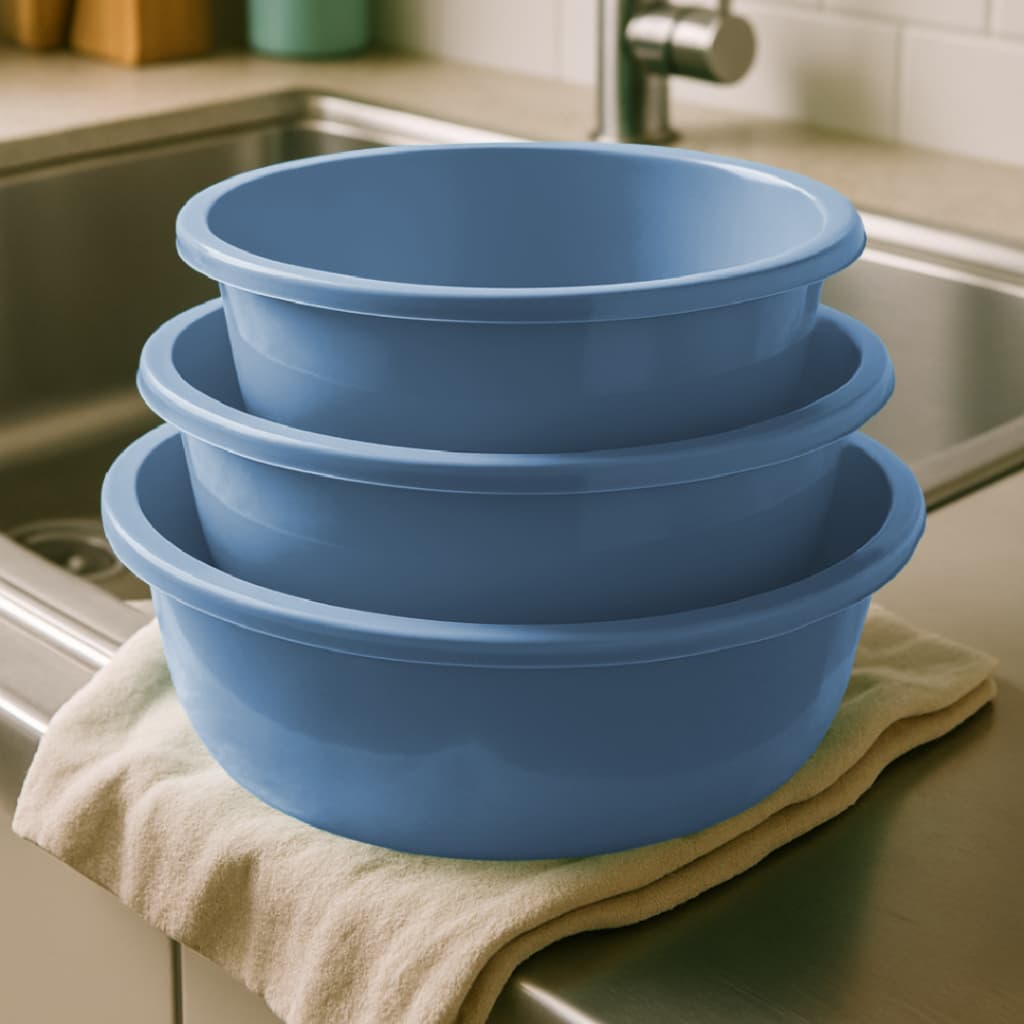 Kit 3 Bacias Plásticas Caneladas Cozinha Reforçadas – Tamanhos P M G