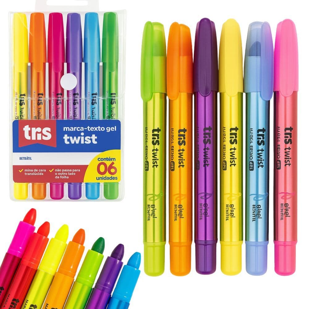 Caneta Marca Texto Gel 6 Cores Tris Twist Caneta Marcadora Para Bíblia Livro Estudo