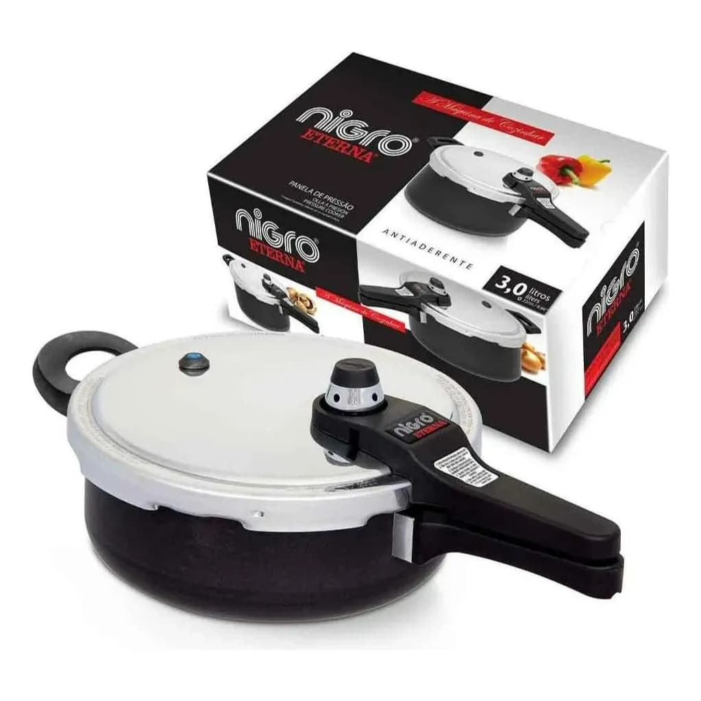 Panela de Pressão 3 Litros Nigro Antiaderente Grafite 6 Sistemas Segurança Fechamento Externo