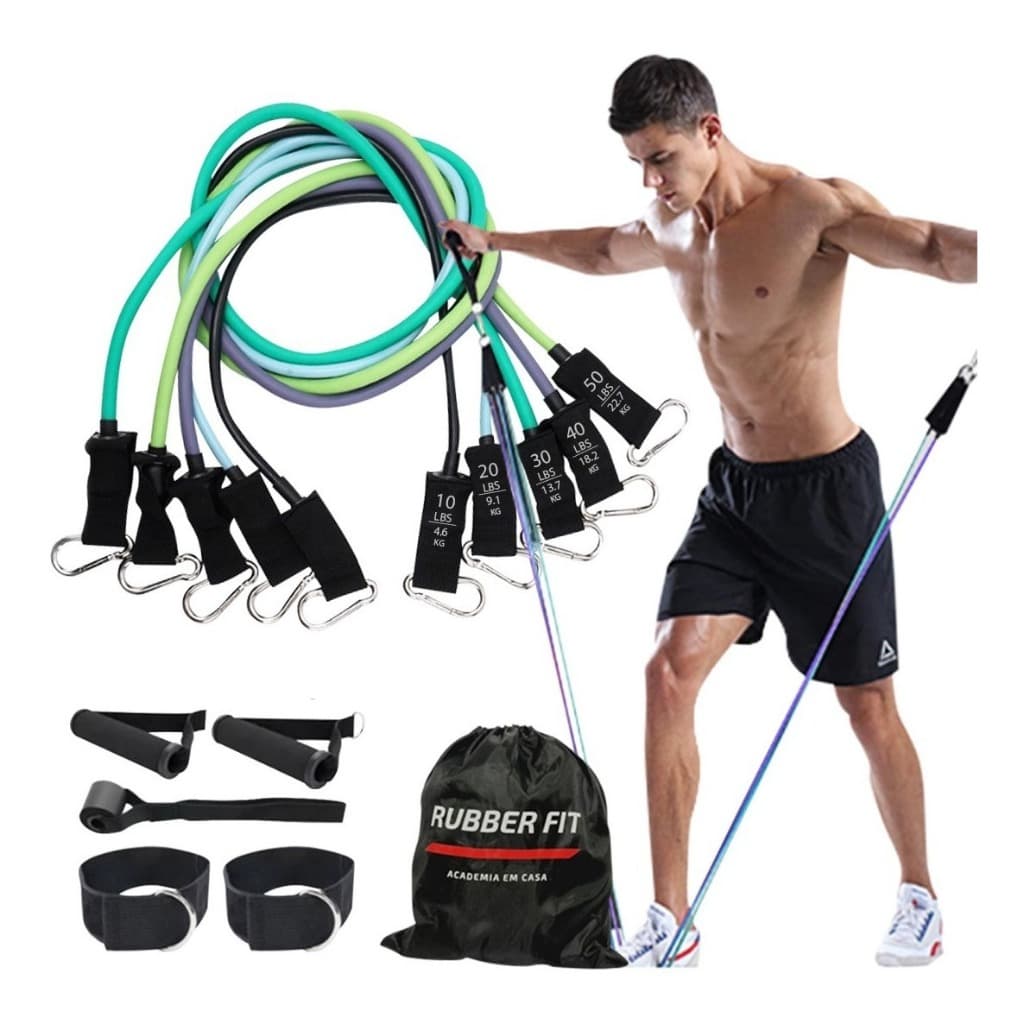 Kit Elástico Para Treino Exercícios Malhar Musculação Casa