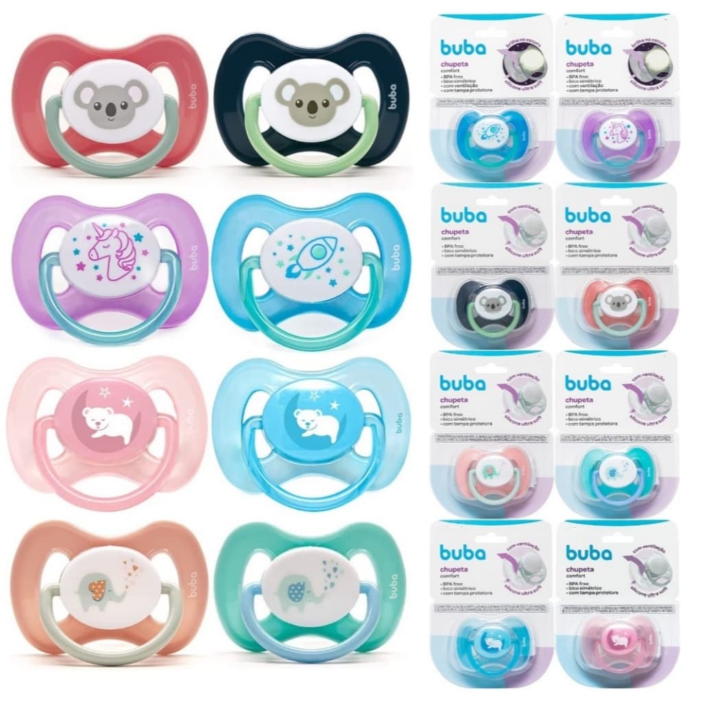 Chupeta Buba Tamanho 1 Comfort Utra Soft Infantil 0 a 6 meses (Varias Variações de Cores)