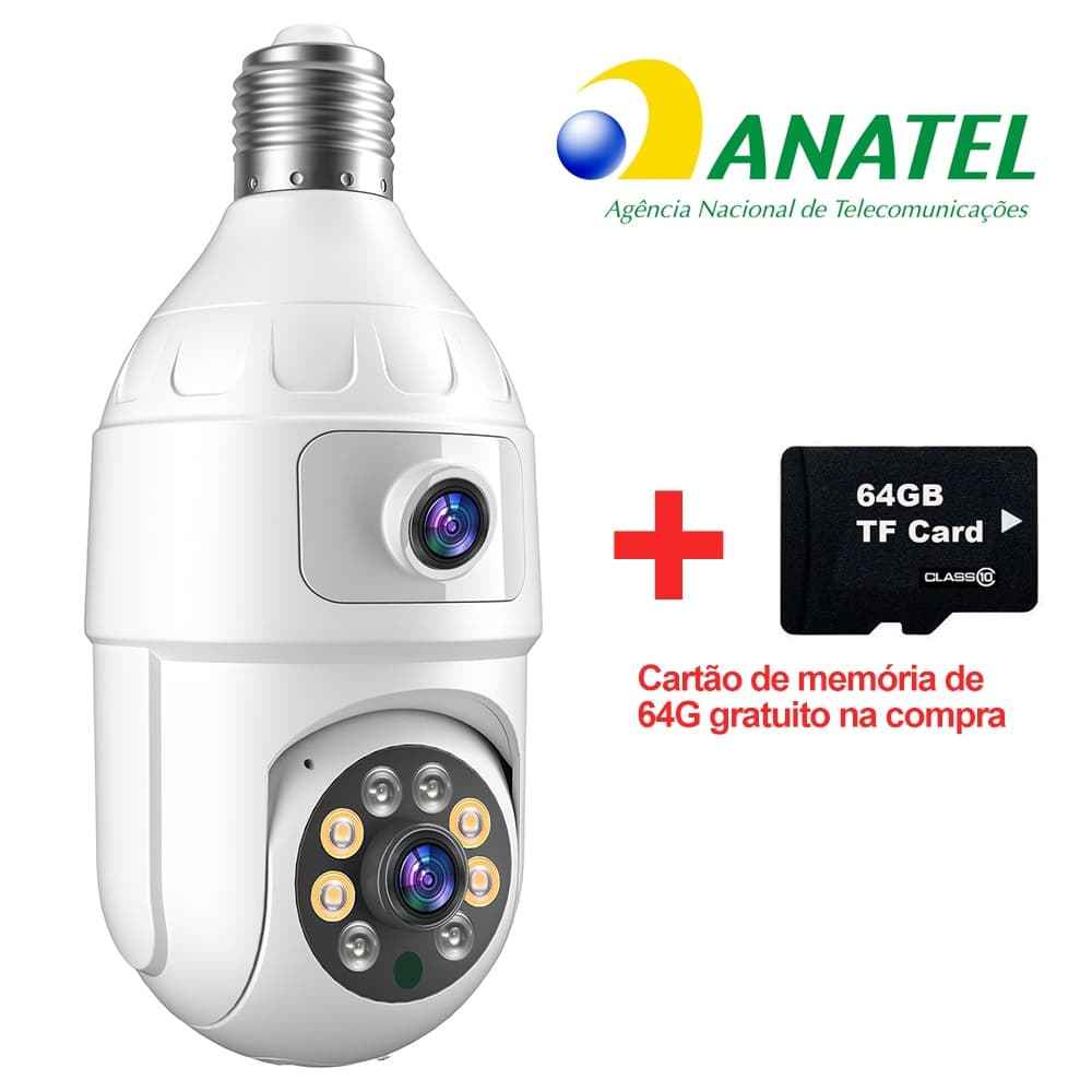 CÂMERA DUPLA LENTE 4MP YOOSEE PRO • Visão 360° WiFi • Alarme Sonoro • Instalação em Lâmpada + CARTÃO 64GB GRÁTIS!