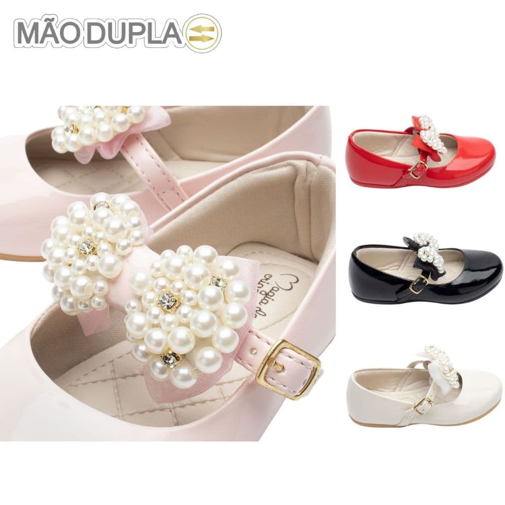 Sapatilha Infantil Menina Boneca Pérola Brilho Strass Batizado Confortável Casamento Laço Promoção