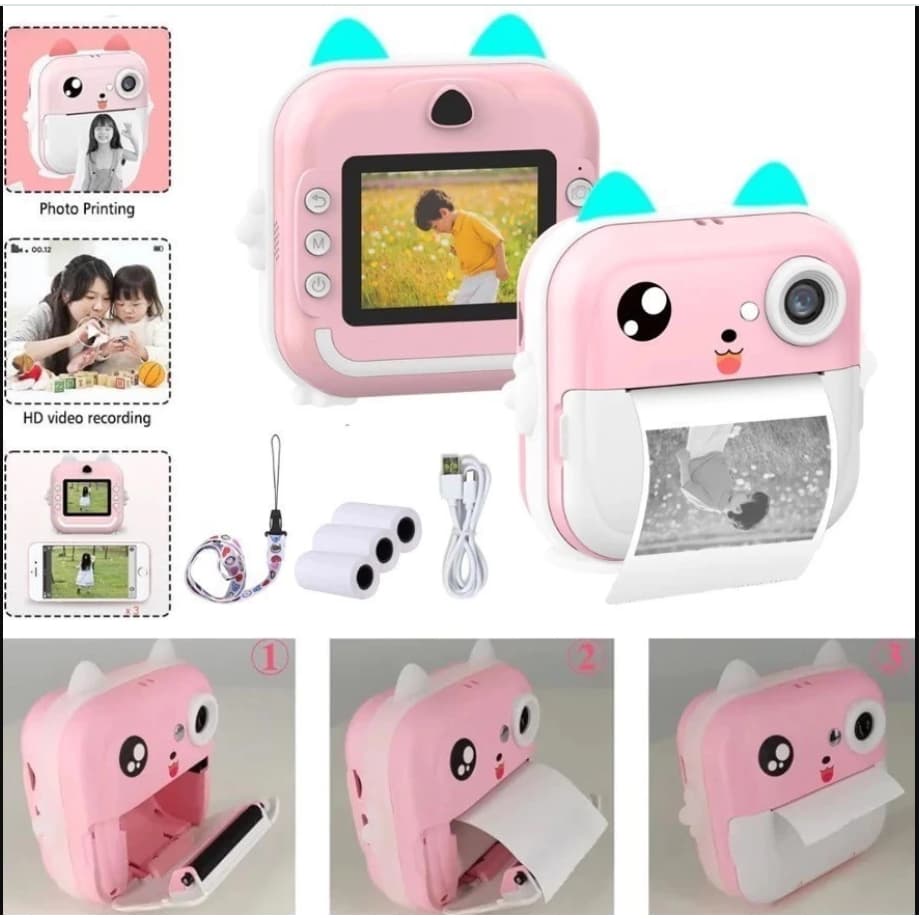 Mini Câmera De Impressão Instantânea Para Crianças Vídeo Fotografia Digital
