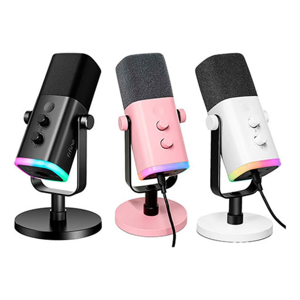 Microfone Fifine AM8 XLR Gamer Dinâmico Cardioide RGB – Profissional p/ Podcast, Streaming e Música