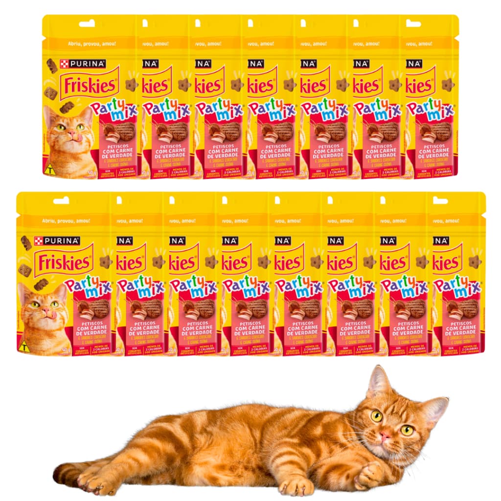 Petisco Purina Friskies Party Mix Sabor Carne Para Gatos Felinos Adulto e Filhote 40gr