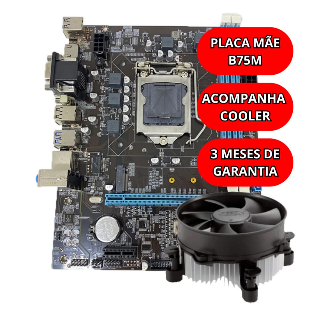 Kit Upgrade Placa Mãe B75 LGA 1155 Cooler Ideal para Intel 2ª e 3ª Geração