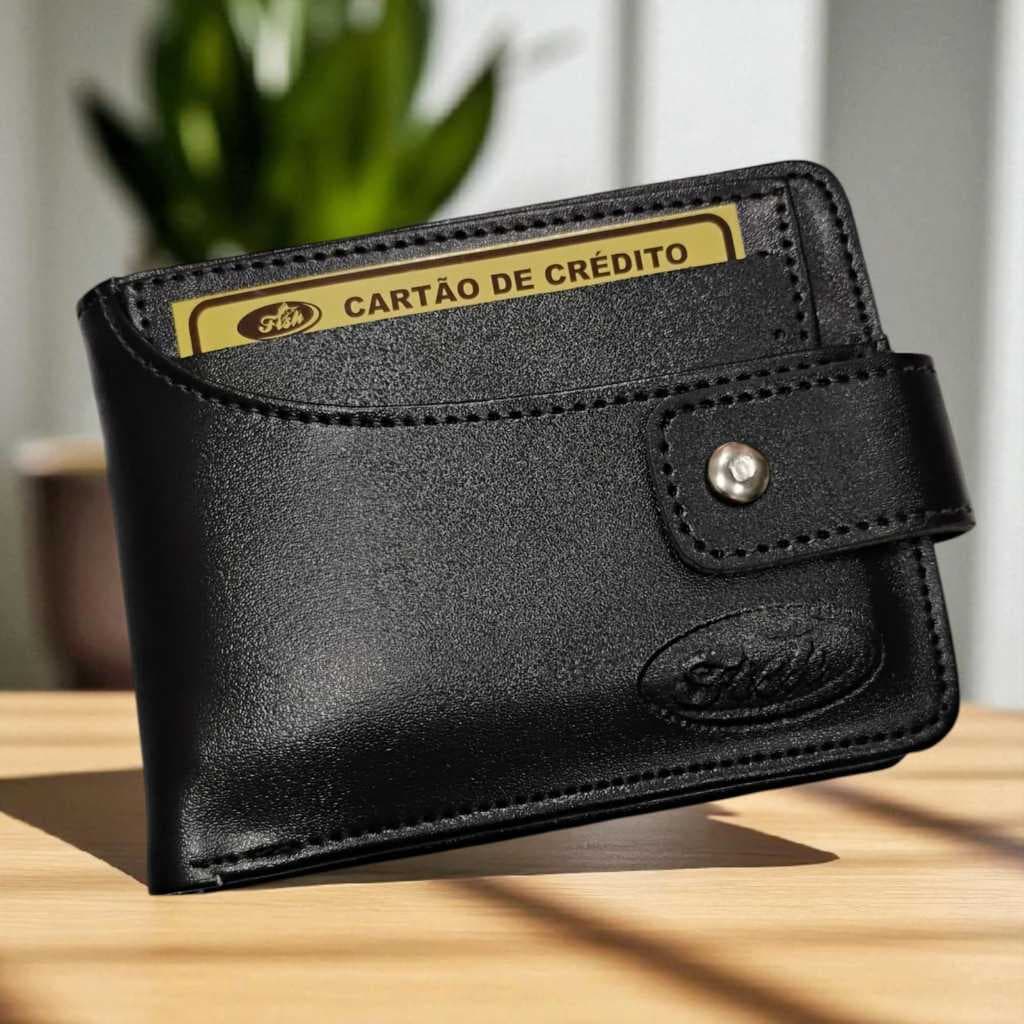 Carteira Masculina com Porta Cartões Externo Removível Documentos Cartões Dinheiro Identidade Moedas