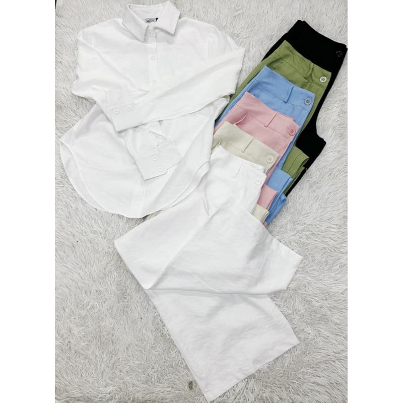 Conjunto de camisa de manga comprida + calça de perna larga