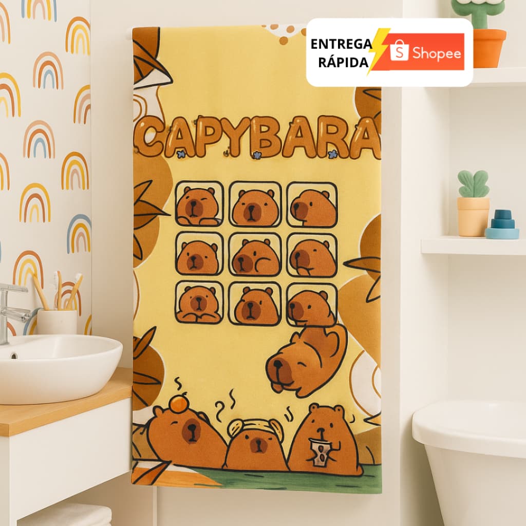 Toalha Banho Capivara Filó Macia Divertida Temática Grande Infantil Menino Menina