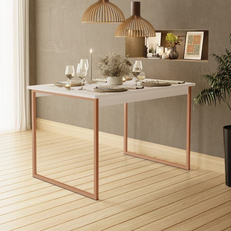 Mesa Jantar Cozinha Manu Estilo Industrial 110x70  CM Tampo 100% MDF 15mm Estrutura Aço Pintado Sala Jantar  - AV