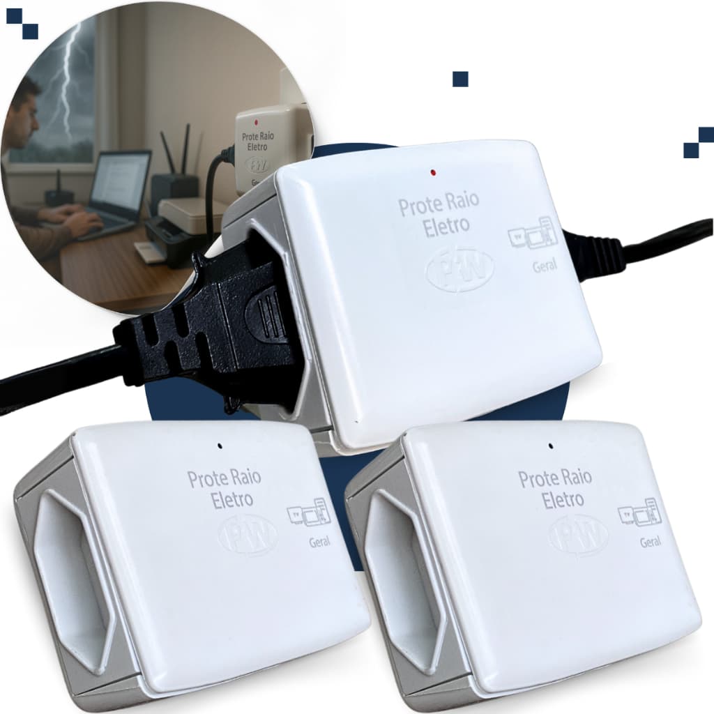 Kit 3 Prote Raio Protetor Raios Contra Surtos Queda Com Duas Tomadas Eletrodomésticos 110v 220V