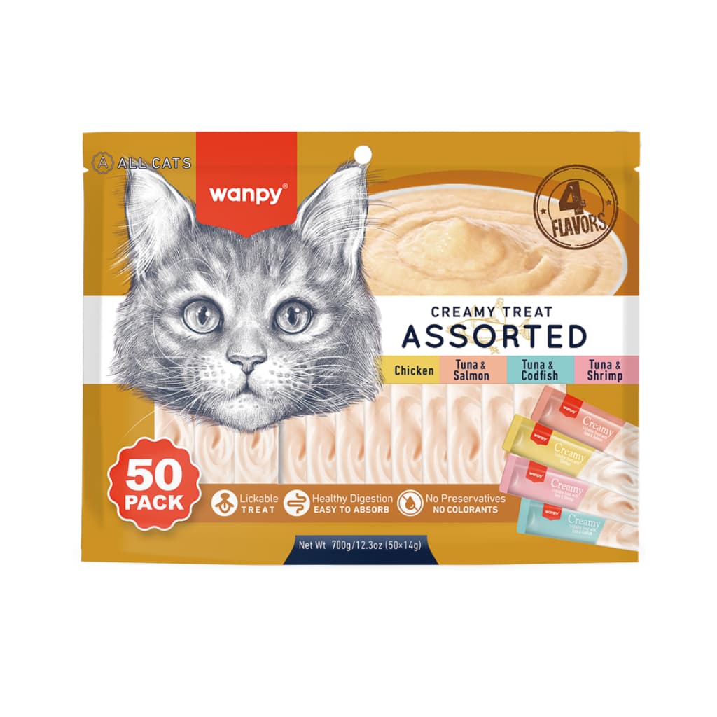 Pacote / Pote Petisco Cremoso Creamy Trully/Wanpy Para Gatos Tipo Churu - Sabores Sortidos 50 e 25