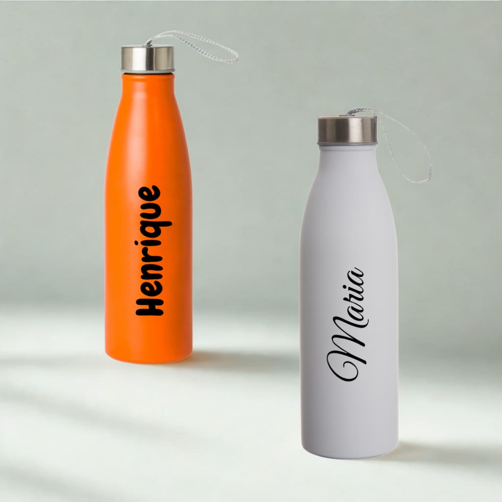 Garrafa Água Inox Personalizada Resistente 750ml Corrida Com Alça De Transporte