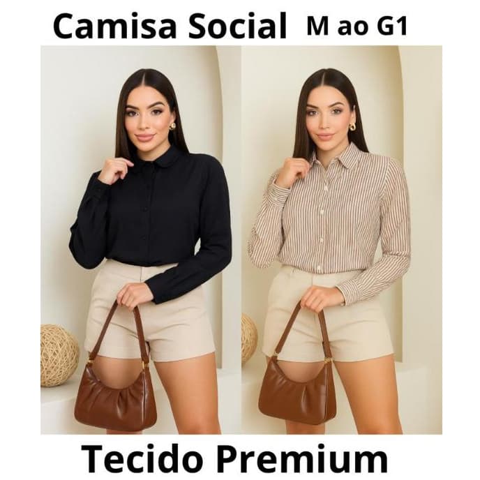 Camisa Social Manga Longa Feminina De Crepinho Listrado Tecido Não amassa Premium