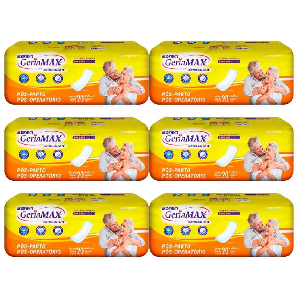 Absorvente Geriátrico Kit 6 Pacotes Geriamax 120 Unid Pós Parto Incontinência Moderada