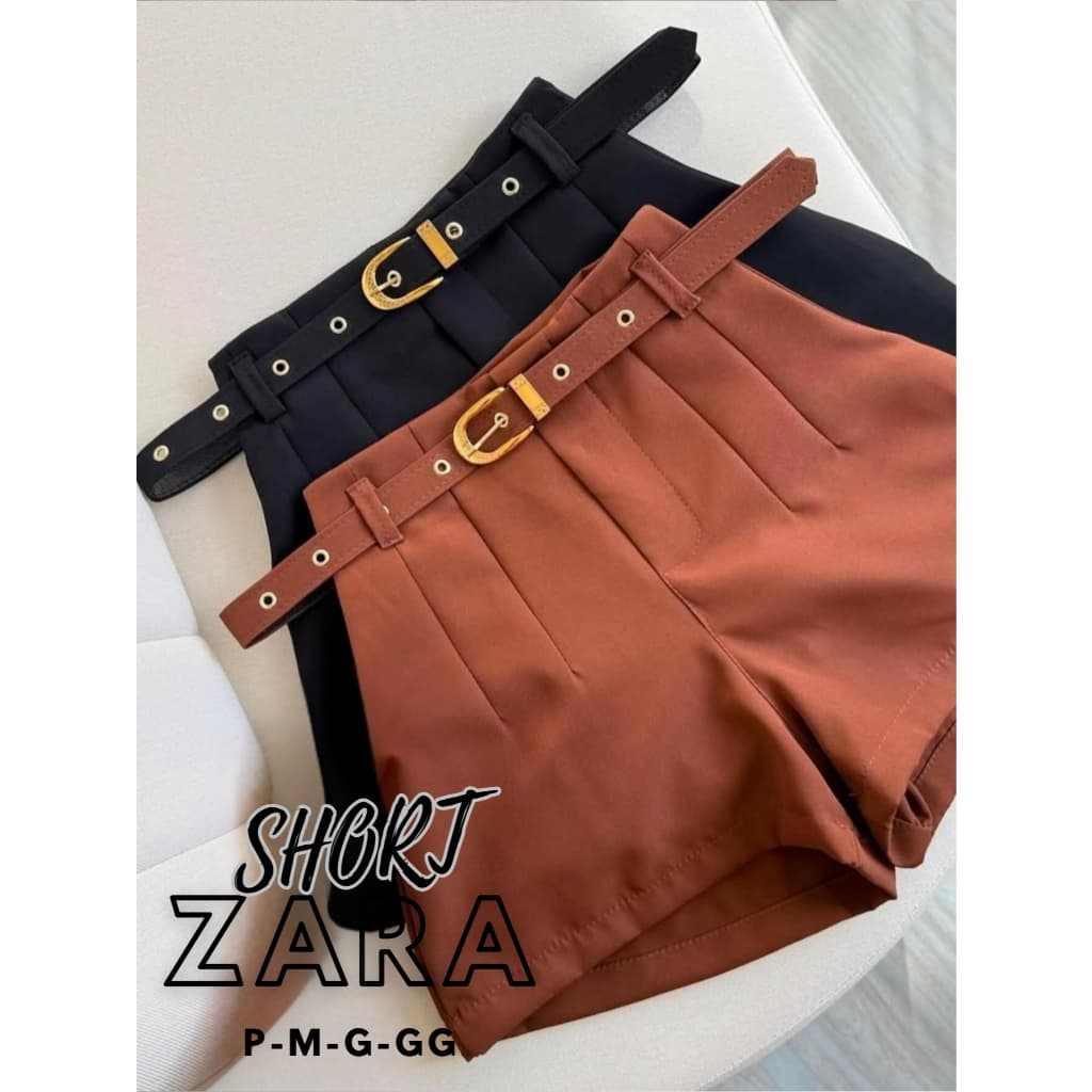 Short Feminino Alfaiataria Com Cinto Forrado Social cintura alta