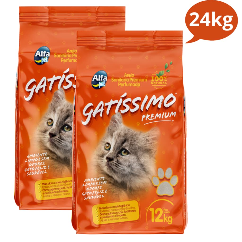 Kit 2 Areia Fina Sanitária Com Perfume Premium Higiênica Granulado Para Gatos Gatissimo 24kg