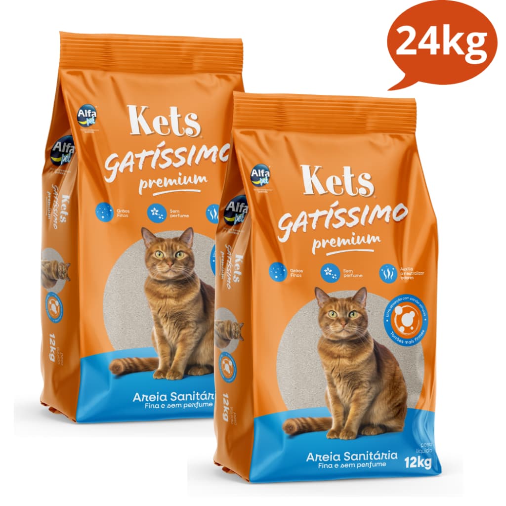 Kit 2 Areia Fina Sanitária Kets Sem Perfume Higiênica Granulado Para Gatos Gatissimo 24kg
