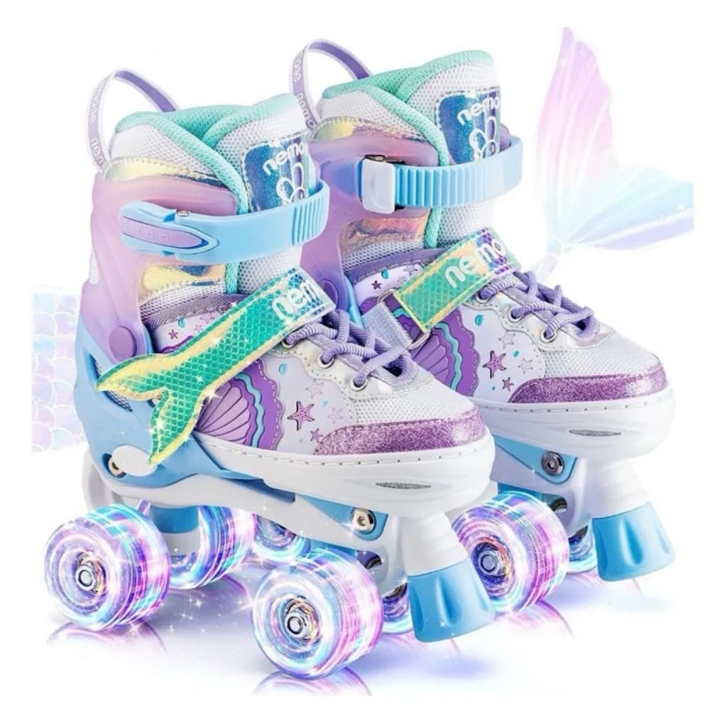 Patins De 4 Rodas Infantil Roxo Sereia Com Led Ajustavel Meninas Black Friday