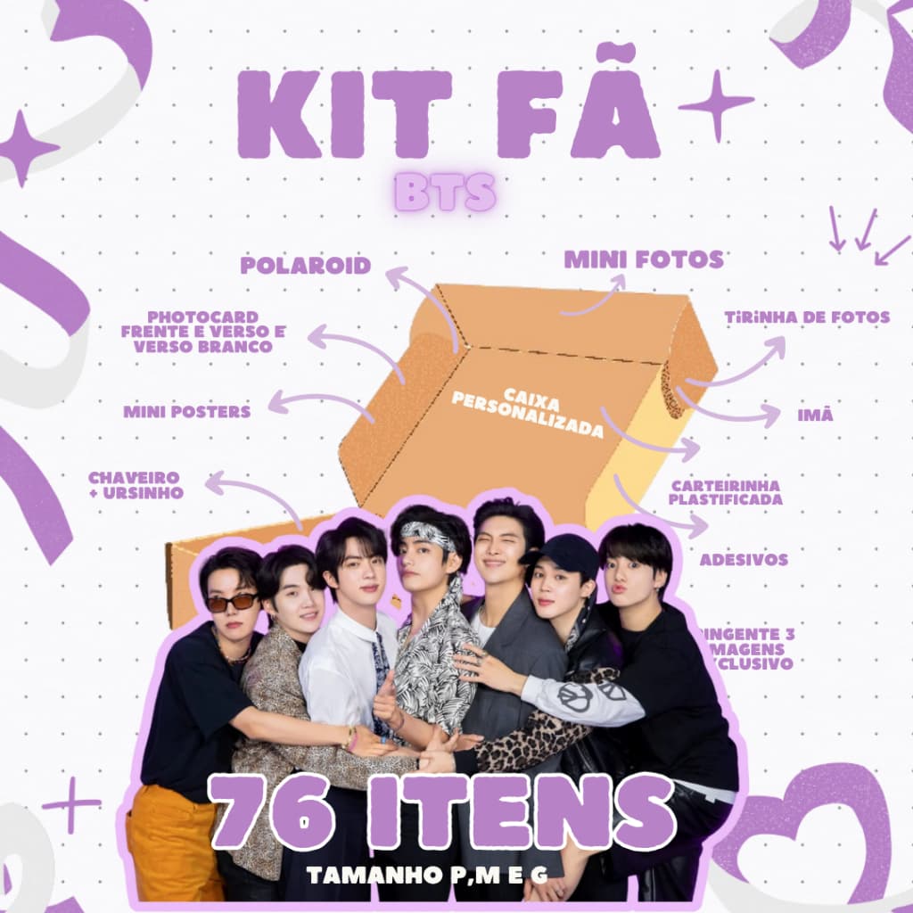 KIT FÃ BT1 BANGTAN (GRUPO OU SOLO) [O VIRALIZADO] - ATÉ 76 ITENS - PHOTOCARD • ADESIVOS • CHAVEIRO
