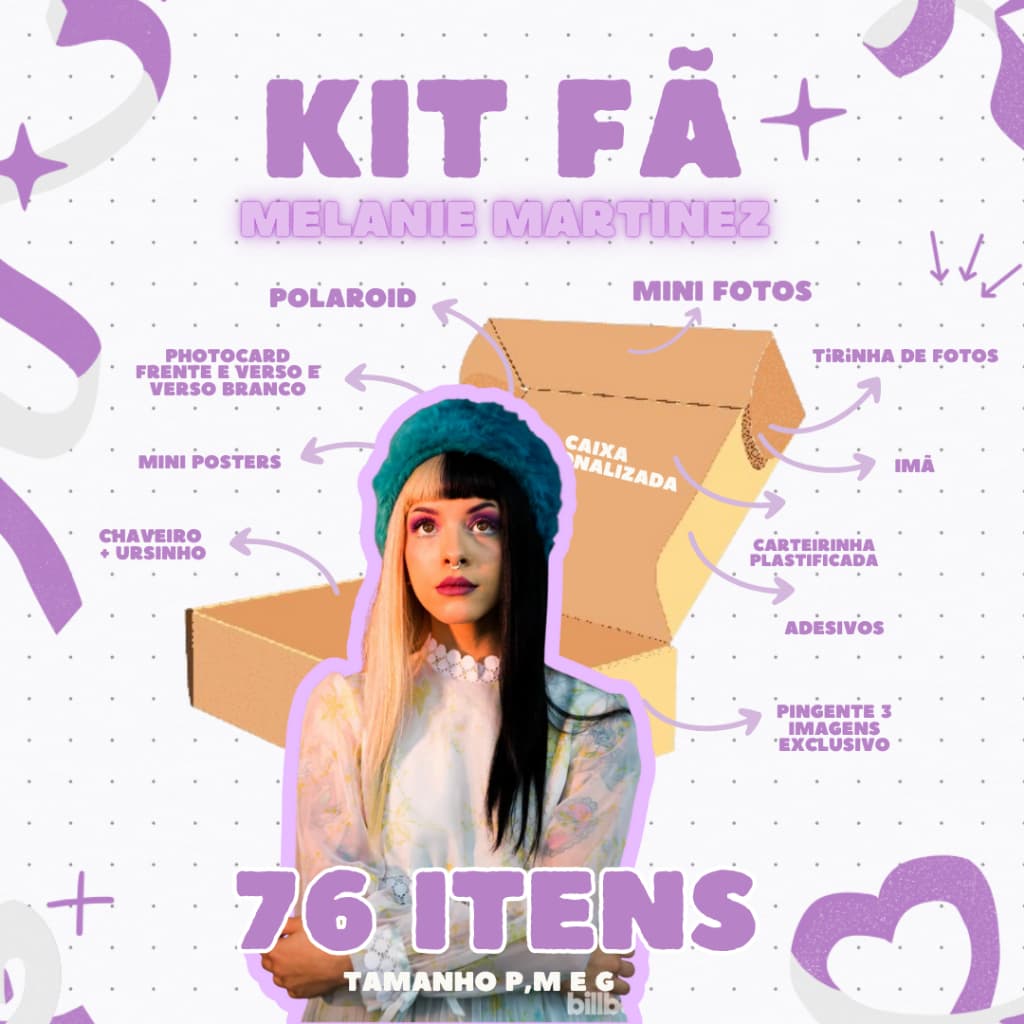 KIT FÃ MELANIE MARTINEZ [O VIRALIZADO] - ATÉ 76 ITENS - PHOTOCARD • ADESIVOS • CHAVEIRO