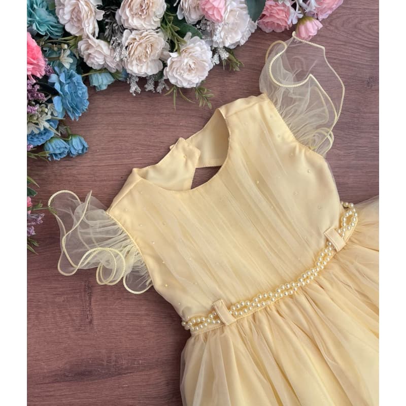 Vestido festa infantil amarelo luxo princesa daminha primeira cominhao RN a 3 anos
