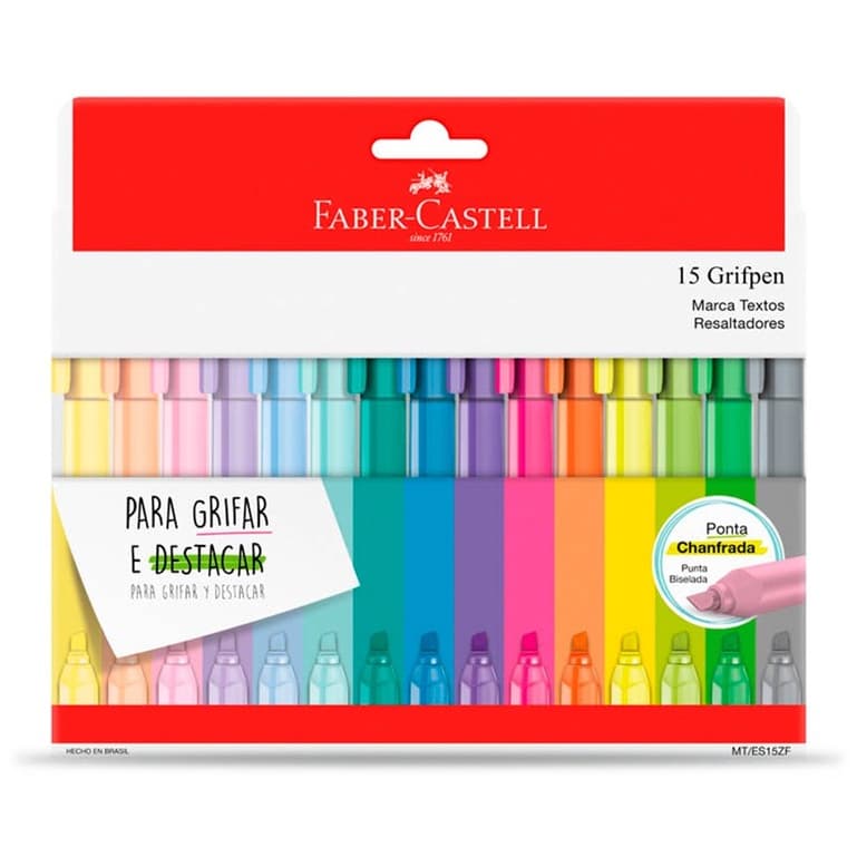 Marca Texto Faber Castell Pastel e Neon Kit Grifpen 15 Unidades