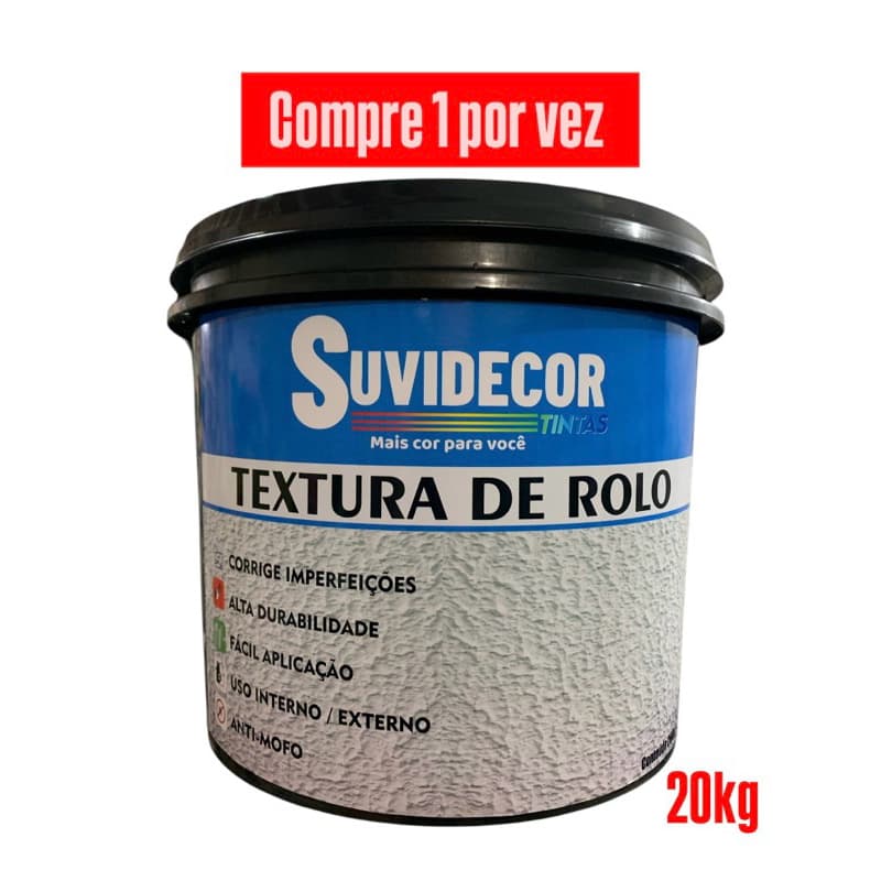 Textura de rolo 20kg Suvidecor, Nova embalagem. •Corrige imperfeições •Anti-mofo, uso externo e interno.