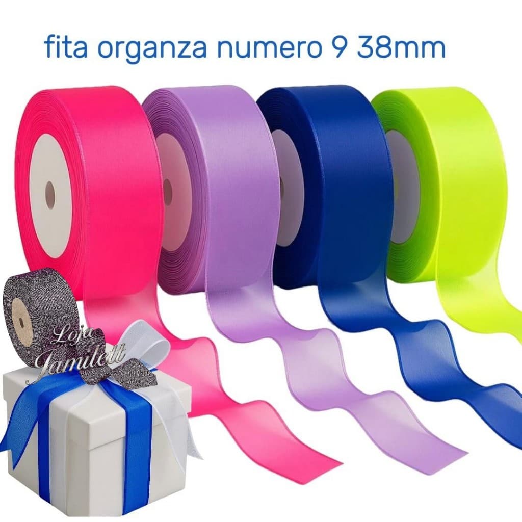 Fita de Organza Voal Premium N°9 - 38mm - 10m / 20m / 45m - Diversas Cores