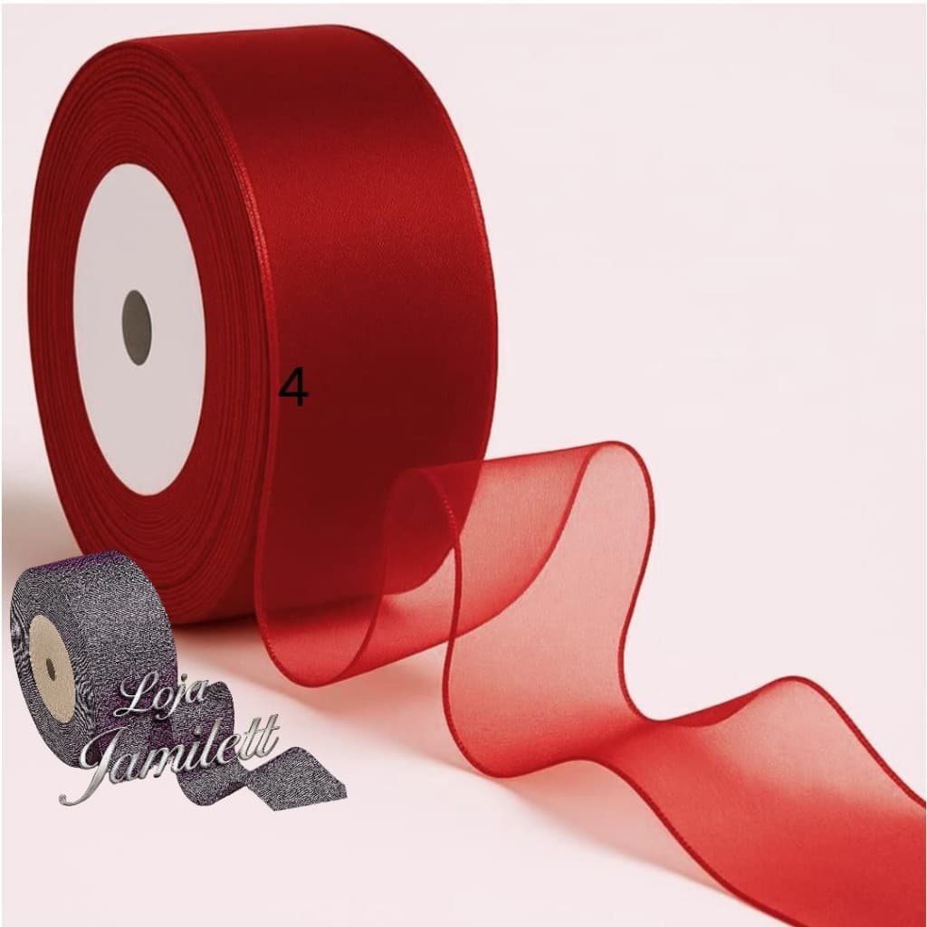 Fita de Organza Voal N°9 - 38mm Rolo com 45 Metros  Para Laços, Artesanato e Decoração