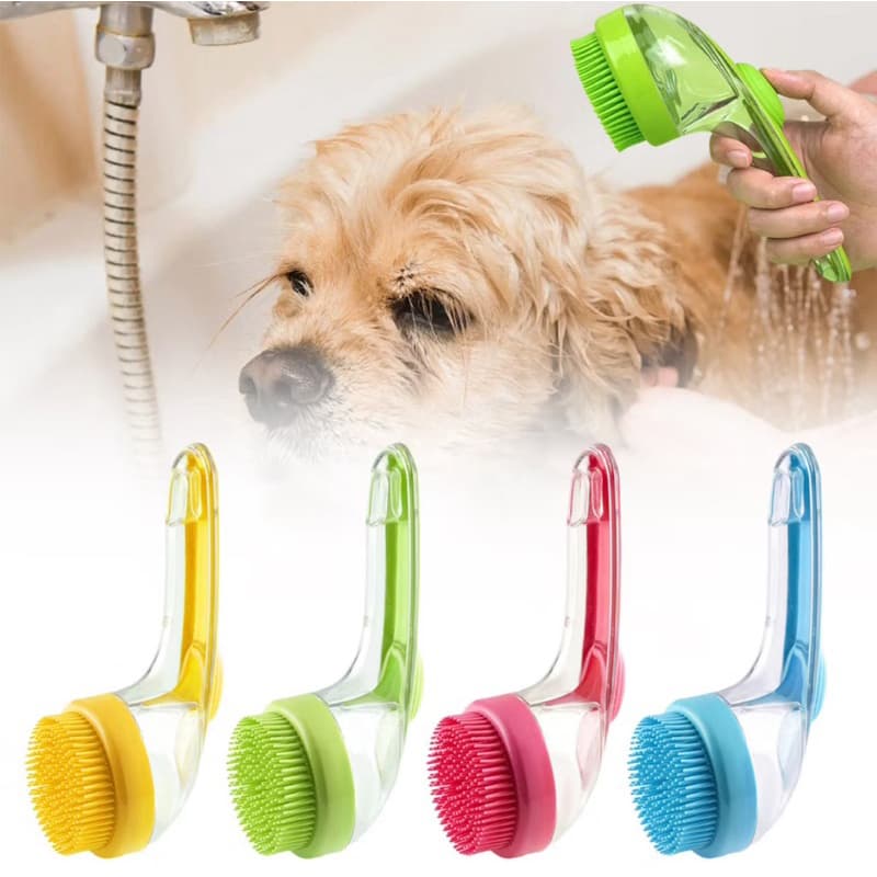 Escova De Banho Para Pets Com Dispenser Para Shampoo