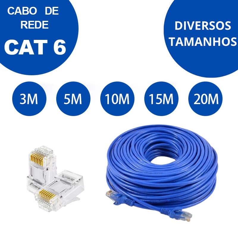 Cabo de Rede LAN Ethernet Cat6/5e Azul RJ45 Montad