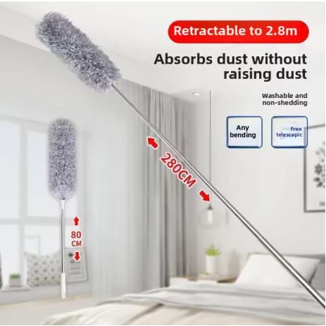 Espanador telescópico dobrável ajustável de 280 cm/escova de pó tipo teia de aranha para telhado doméstico