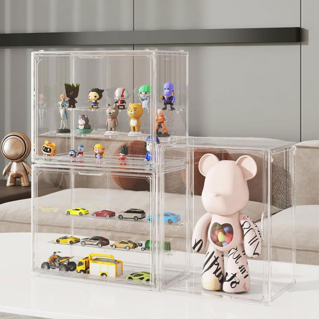 Estante de Exibição Acrílico Transparente para Bonecos Joias Brinquedos com Proteção Contra Poeira