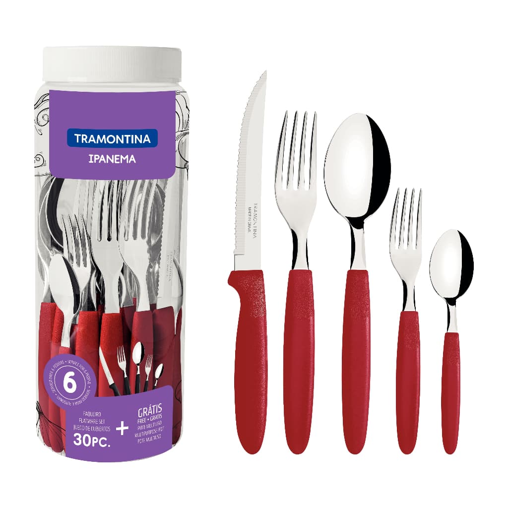 Faqueiro Inox Tramontina Ipanema 30 Peças Jogo De Talheres Cor Vermelho