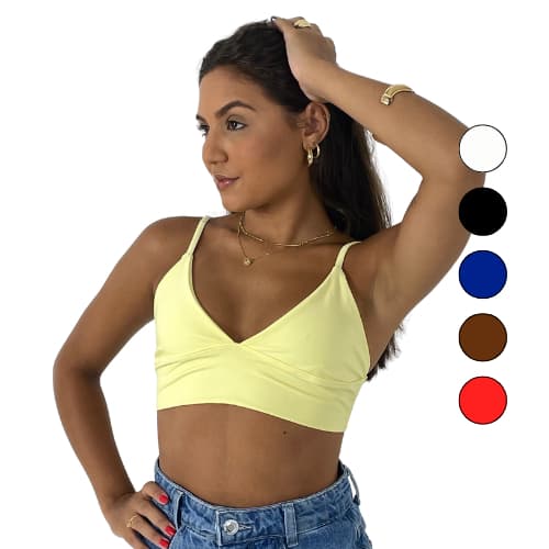 Top Cropped Alcinha Reforçada Decotado Feminino Duplo Suplex Premium Sem Bojo Carioca