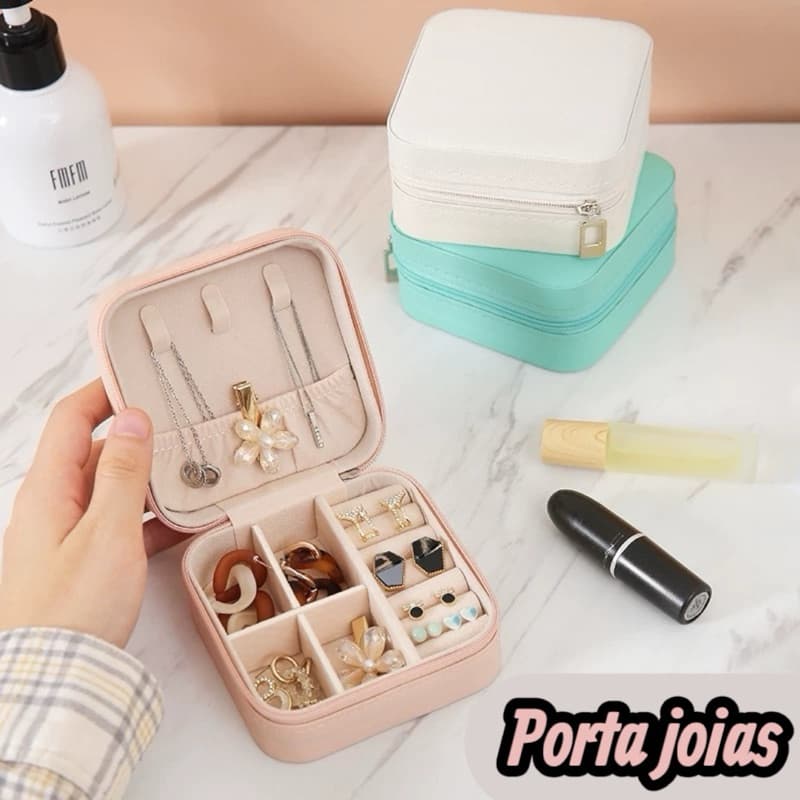 Porta Joias Duplo Pequeno Grande portátil de Couro